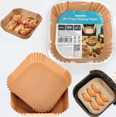 Bewello Airfryer Bakpapier Vierkant - 23x23 cm - Air Fryer Bakpapier XXXL - Airfryer Wegwerpbakjes - 50 stuks