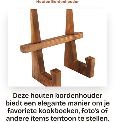 Dailygoods- Bordenhouder Houten - Display Standaard - Fotolijst - Kookboekhouder - Decoratieve Ezel - L-vormig - Geschikt voor Borden en Boeken - Displaystandaard