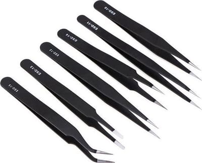 Knaak Precisie Pincet Set - Pincetten - 6 stuks - voor Hobby, Sieraden, Knutselen - Zwart