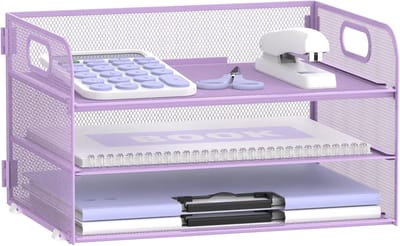 Brievenbak Organizer - Papieren Lade - Bureau Organisatie - Drie Lagen Handvat - 25x5x35 cm - Paars
