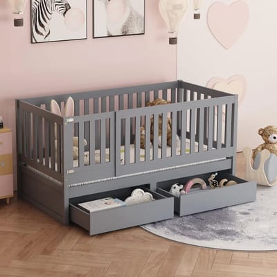 Multifunctioneel Kinderbed 90 x 200 cm - Ombouwbaar in Twee Apart Bedden - Grijs