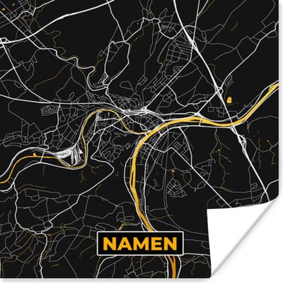 Poster Kaart - Stadskaart - Namen - Goud - Plattegrond - 100x100 cm XXL