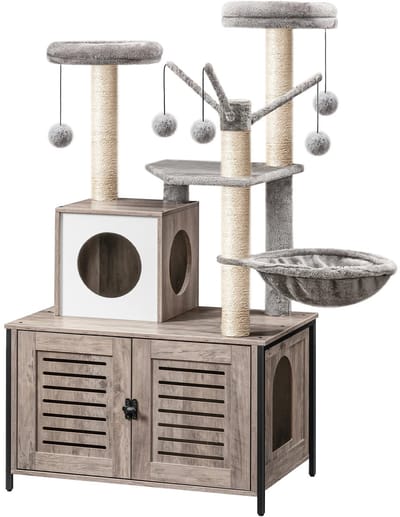 Geargalaxy Krabpaal Met Kattenbak - Krabpaal - Krabmeubel - Katten Speelmeubel - Klimtoren - Kattenpaal - 70x40x132cm - Grijs