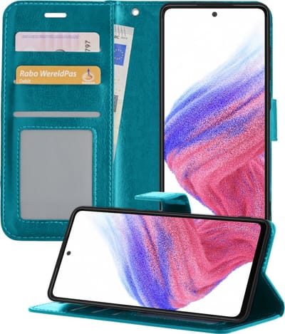 Hoesje - Geschikt voor Samsung Galaxy A53 - Luxe Bookcase - Walletcase Hoes - Portemonnee - Cover - Telefoonhoes - Turquoise