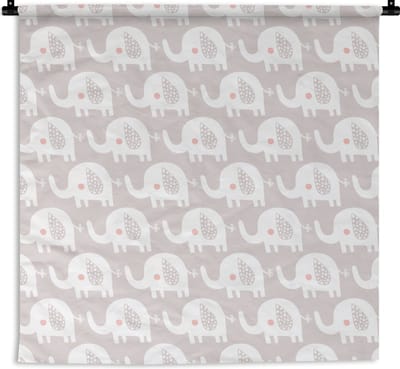 Wandkleed - Wanddoek - Olifant - Design - Stippen - 180x180 cm - Wandtapijt