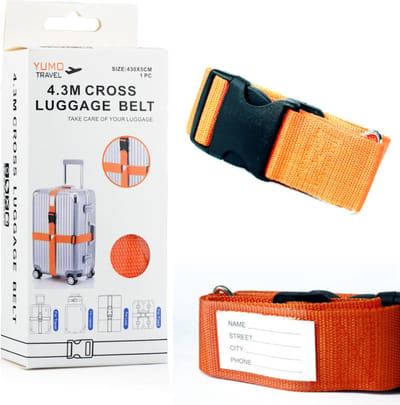 Bagageriem met naamlabel - Verstelbaar tot 430 cm - Kofferriem Koffer & Handbagage - Kofferband - Luggage Belt Strap
