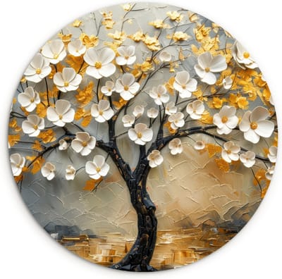 WallCircle® Wandcirkel 120x120 cm - Muurcirkel Boom - Bloemen - Goud - Kunst - Levensboom - Modern - Lente - Natuur - Muurdecoratie cirkel woonkamer - Wanddecoratie slaapkamer - Kamer decoratie accessoires - Ronde schilderijen binnen