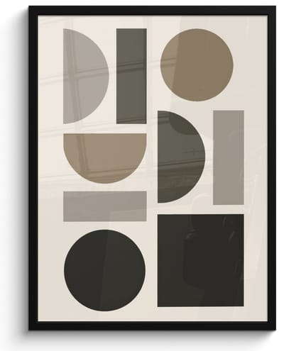 Poster in lijst - Fotolijst 60x80 cm - Posters - Natuurlijke tinten - Grafisch - Verticale compositie - Posterlijst zwart - Decoratie - Wanddecoratie woonkamer - Muurdecoratie slaapkamer