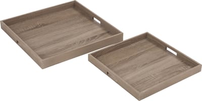 J-Line plateau Vierkant - dienblad - hout - naturel - 2 stuks