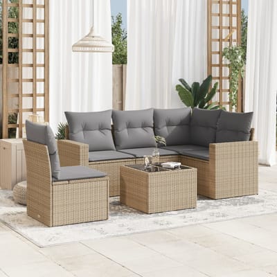 vidaXL - 6-delige - Loungeset - met - kussens - poly - rattan - beige
