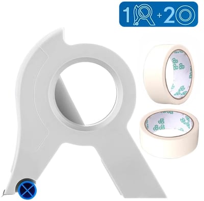 3-delige Tape dispenser - Tape applicator set - Masking tape cutter - Draagbare verftape applicator - Inclusief twee rollen tape - 15*10,4 cm - Geschikt voor diverse oppervlakken zoals verf, sierlijsten en deurkozijnen - Wit