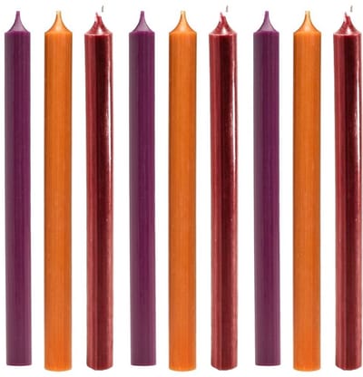 Cactula Luxe Dinerkaarsen Set – 9 Stuks – Aubergine, Oranje, Bordeaux – Lange Tafelkaarsen 28 cm – Ø 2,1 cm