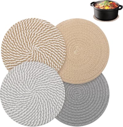 4 Stuks Ronde Onderzetters | 20cm Katoen Garen Placemats | 4 Verschillende Kleuren | Multifunctioneel Voor Theepot Pannen En Schalen | Hittebestendig En Duurzaam | Eenvoudig Te Reinigen Keuken Accessoires| Cyslmuk®
