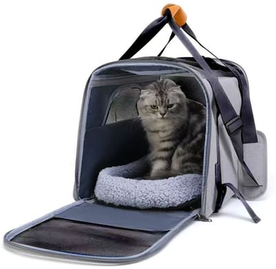Handdraagbare kattenmand - Huisdier Draagtas - draagbare kattentas met opening aan de bovenkant - met uitneembaar matje en ademend gaas - transportbox voor katten en honden - Grijs