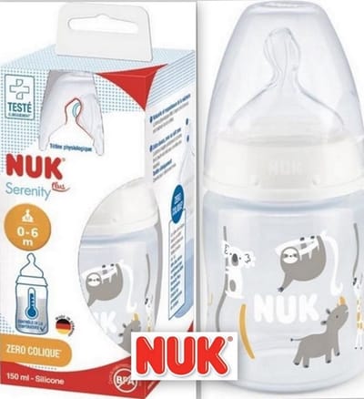 NUK Serenity+ | Babyfles | Wijde hals - Temperatuurregeling | 150 ml | 0-6 maanden | speen maat: M| 0-6 maanden