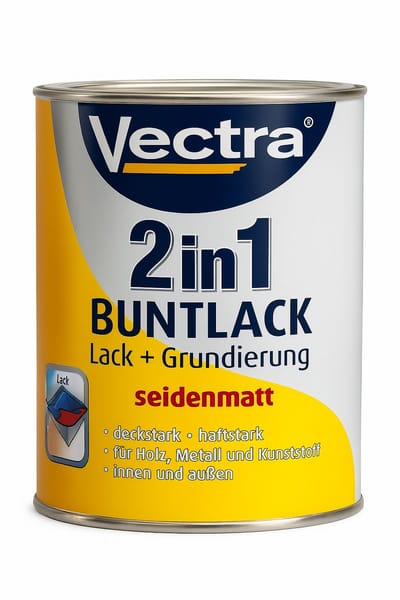Vectra 2‑in‑1 Gekleurde Lak & Primer – Zijdemat Beige – 0,75 L – Binnen & Buiten – Waterverdunbaar – Sneldrogend - 3 stuks