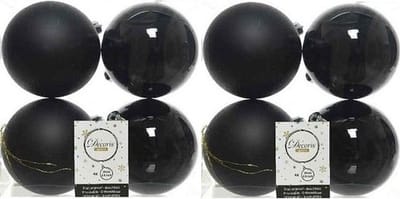 Decoris Kerstballen - 8x st - zwart - 10 cm - kunststof - kerstversiering