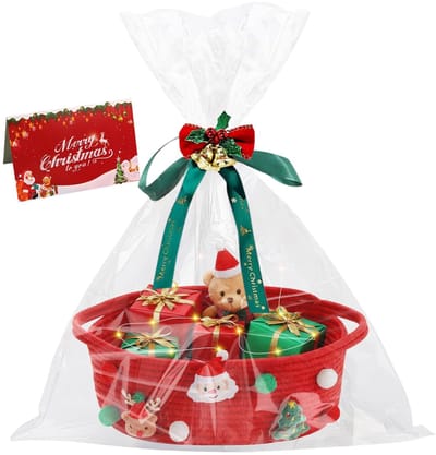 Dailygoods - Lege Gevlochten Kerstmand met Geschenkzakjes en Ledlampen