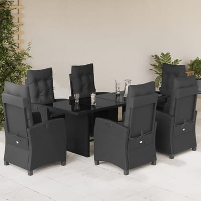 vidaXL - 7-delige - Tuinset - met - kussens - poly - rattan - zwart
