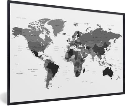 Poster in lijst - Fotolijst 120x80 cm - Posters - Wereldkaart - Kleuren - Topografie - Kinderen - Jongens - Meisjes - Posterlijst zwart - Decoratie - Wanddecoratie woonkamer - Muurdecoratie slaapkamer