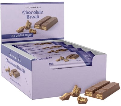 Protiplan - Chocolate Break - Chocolade Wafel - 14 x 64,5 g - Low Carb Snack - Verlaagd In Suikers - No Added Sugars