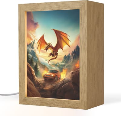Nachtlampje 15x20 cm - Kinder lampje - Draak - Auto - Bergen - Vuur - Tafellamp kinderkamer - Slaapkamer lamp - Bedlamp kinderen - Kinderlampje stopcontact - Wandlamp babykamer - Nachtlampjes