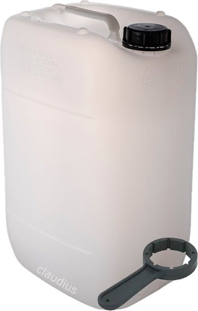 Jerrycan 25 Liter transparant | met sleutel | geschikt voor water | UN gekeurd | benzine | handig stapelbaar | food grade | inclusief dop | totaal te legen