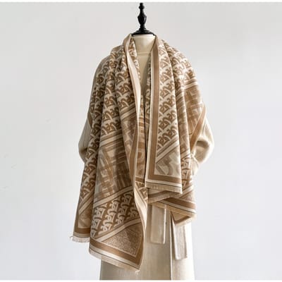 Écharpe Pashmina Jacquard Cachemire Ethnique de Luxe Wrap pour Dame Foulards Chauds Hiver Design Imprimé Foulard Poncho Étole Foulard Femme beige