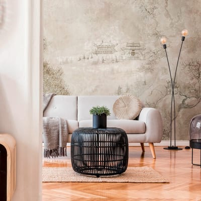 Fotobehang Profhome 382471-GU vliesbehang hardvinyl warmdruk in reliëf glad met aziatisch patroon mat beige lichtbruin 3,71 m x 2,8 m