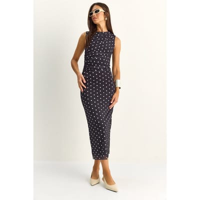 Gestippelde Bodycon Midi Jurk