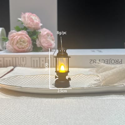 Miniatuur elektronische kaarslamp - LED Pony Lantaarn - Vintage draagbare lantaarn - Mini Paleis Lantaarn - Kerstsfeerverlichting Ornamenten - 10 stuks - Zwart