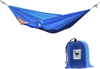 Reishangmat - Eenpersoons hangmat - Ontspannen in de natuur - Sneldrogend parachute materiaal - 290 x 145 cm - Geel
