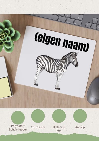 Akyol - zebra met eigen naam Muismat - Zebra - dieren liefhebber - iemand die houdt van zebra's - verjaardag - cadeau - kado - geschenk - 23 bij 19 cm