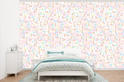 Behang - Fotobehang Unicorn - Snoep - Regenboog - Breedte 345 cm x hoogte 220 cm