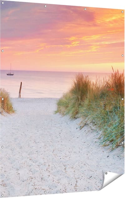 Gards Tuinposter Strand en Duinen bij Zonsondergang - 120x160 cm - Tuindoek - Tuindecoratie - Wanddecoratie buiten - Tuinschilderij