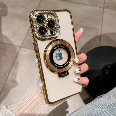 Bumper Back Cover Hoesje - Glinsterende - Schattige met Diamanten steentjes voor Dames en Meisjes - Geschikt voor: iPhone 16 Pro Max - Goud