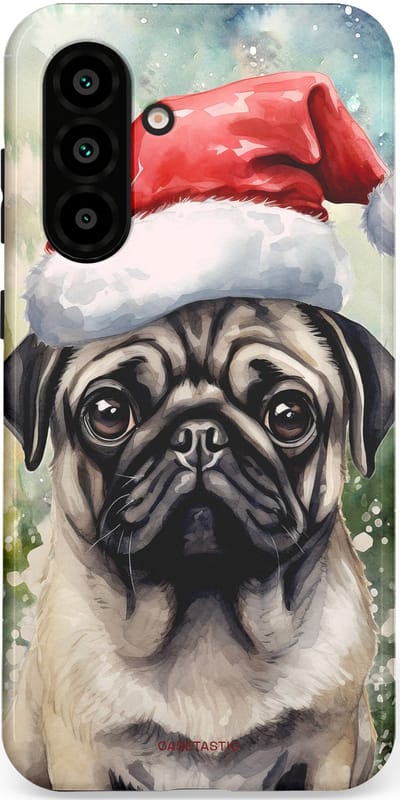 Casetastic hoesje geschikt voor Samsung Galaxy A36 / Samsung Galaxy A56 - Dubbellaagse bescherming - Aquarel Kerstmis Pug Hond - Fashion Case - Grijs Taupe Donkergrijs Saliegroen