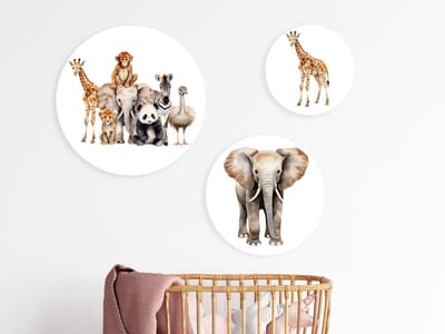 Muurcirkel set Jungle alle dieren-olifant en giraf,zebra,welpje,aapje,panda,kinderkamerdecoratie