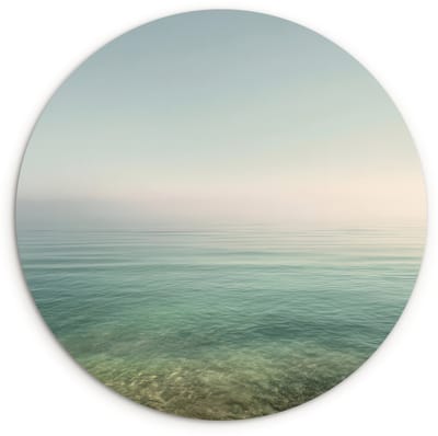 WallCircle® Wandcirkel 120x120 cm - Muurcirkel Zee - Horizon - Blauw - Mist - Muurdecoratie woonkamer - Wanddecoratie slaapkamer - Kamer decoratie accessoires - Ronde schilderijen XXL