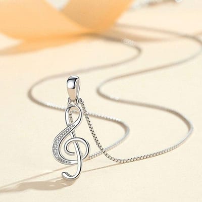 Nieuwe 925 Sterling Zilver Dames Kettingen Mode Liefde Ritme Noten Hanger Hoge Kwaliteit Zirkoon Sleutelbeenkettinkje Sieraden Lengte 45CM beige
