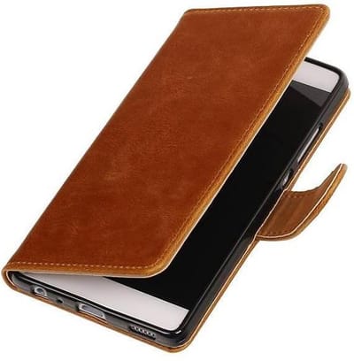 Zakelijke Book Case Telefoonhoesje Geschikt voor de Huawei P9 Plus - Portemonnee Hoesje - Pasjeshouder Wallet Case - Bruin