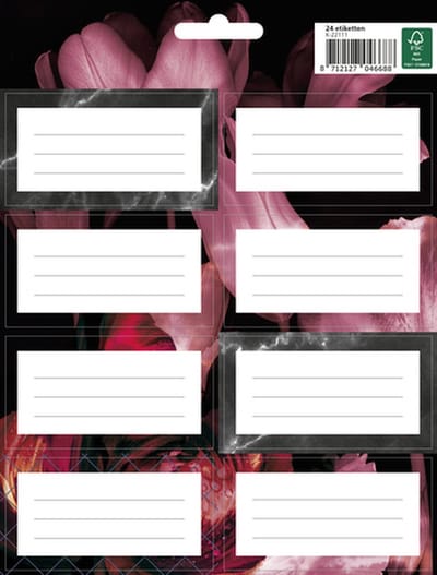 Boeketiket Classy Black -  7,5 x 5cm - pak a 24 etiketten - K-22111