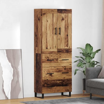 vidaXL - Highboard - 2 - st - Oudhout - 69,5 - x - 34 - x - 180 - cm - Bewerkt - hout - en - glas