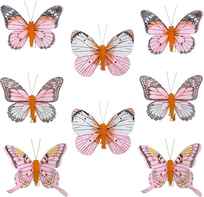 Dailygoods- Decoratieve Vlinders - 8-delige Set - Roze/Oranje
