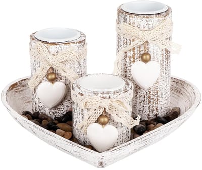 Dailygoods- Kandelaar 5-delige set - Adventkandelaar - Houten Dienblad - Vintage Windlicht - Kerstdecoratie - Gouden Accenten - Kaarsenhouder