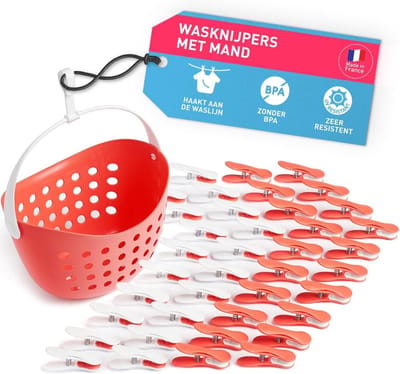 Zachte clips met mand voor eenvoudig ophangen van wasgoed - 40 stuks - Koraal-wit