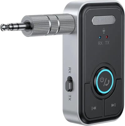 Nextora 2 in 1 Bluetooth Receiver en Transmitter - Bluetooth Ontvanger - Bluetooth Receiver Auto - Bluetooth Audio Receiver - Aux Bluetooth Auto - Bluetooth auto - Bluetooth 5.3 - AUX Bluetooth - Handsfree Bellen - Zwart/grijs
