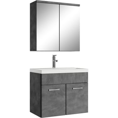 Badplaats Badkamermeubel Montreal 60 x 35 cm – Donker Grijs – Wastafel met Onderkast en Spiegelkast