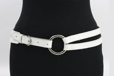 Dames afhangriem wit met ringen - 4 cm breed - Leer - Brede riem - Casual - Maat 90
