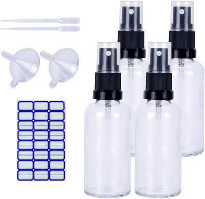 Set van 4 Herbruikbare Glazen Sprayflessen van 50 ml - Transparant, Ideaal voor Reizen en Toilettas Essentials